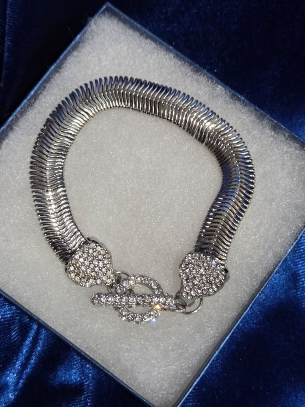Silvertone Rhinestone Wide Chain Bracelet - Picture 2 of 7